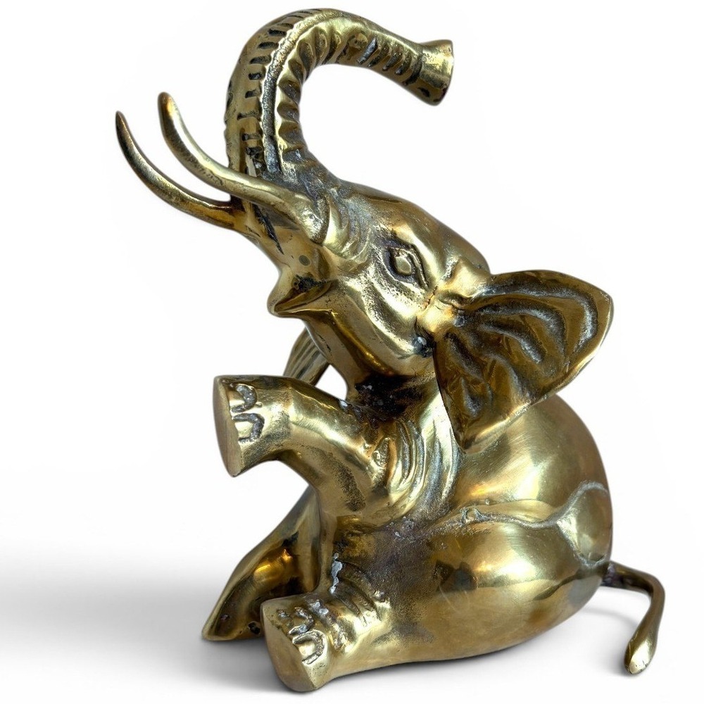 Vintage Large 8 Inch Heavy Solid Brass Elephant Figurine Statue Decor